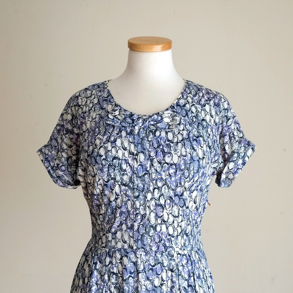Vintage 1950s Abstract Circles Rayon Jersey Dress Medium